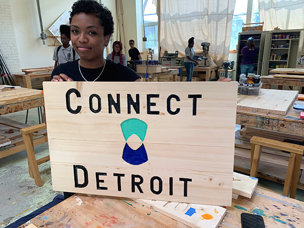 A Connect Detroit Sign Made by Students